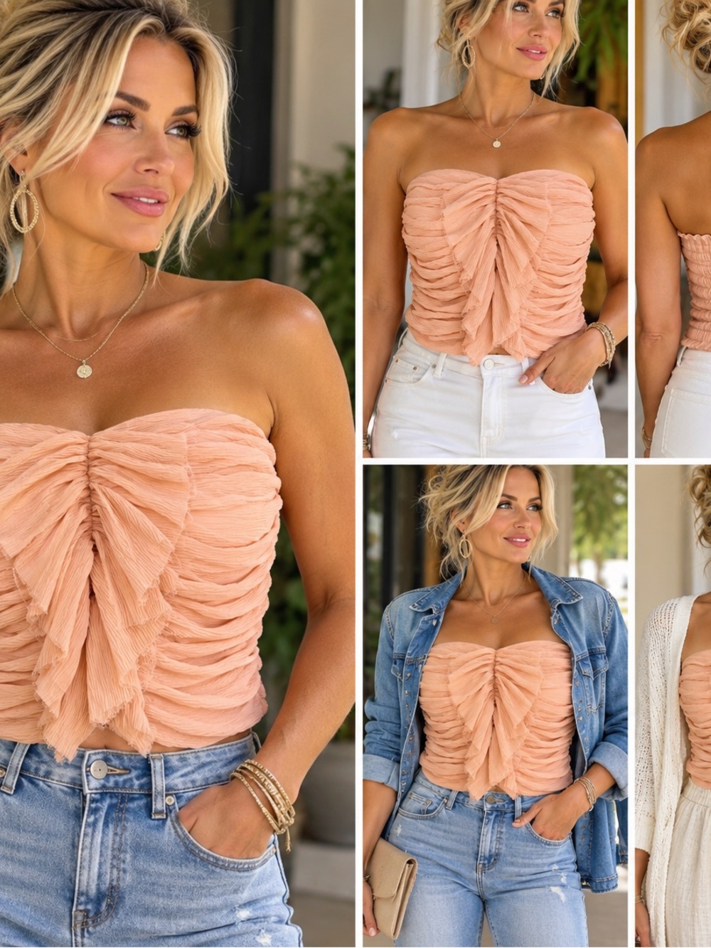 Pleated Ruffle strapless, Bando